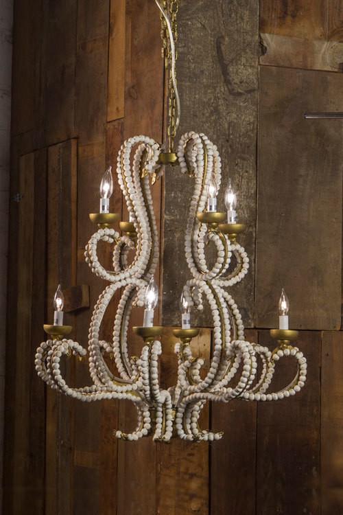 Vagabond Vintage Iron Chandelier with Whitewashed Wood Beads - Large | Modishstore | Chandeliers