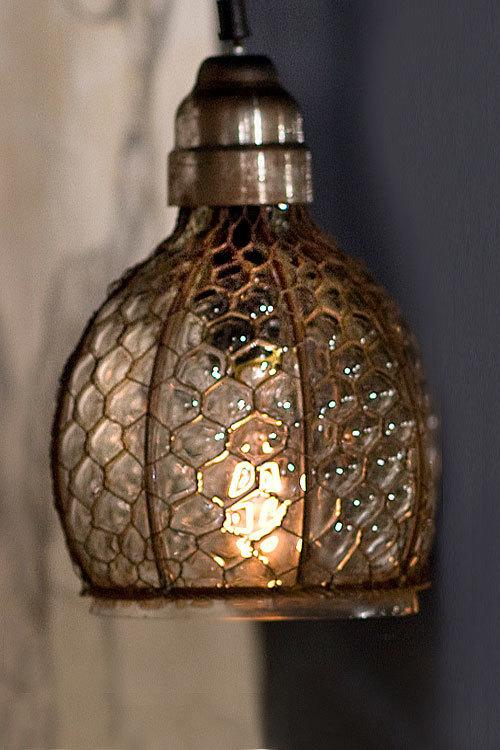 Vagabond Vintage Chicken Wire and Glass Wide Pendant Lamp | Modishstore | Pendant Lamps