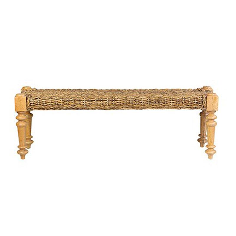 Lisbon Acacia Wood/Rattan Bench (K/D) - Natural Abaca by Jeffan | Benches | Modishstore