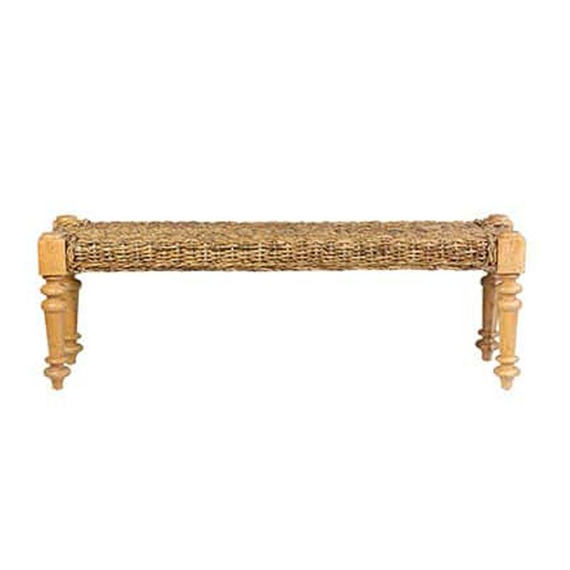 Lisbon Acacia Wood/Rattan Bench (K/D) - Natural Abaca by Jeffan | Benches | Modishstore - 3