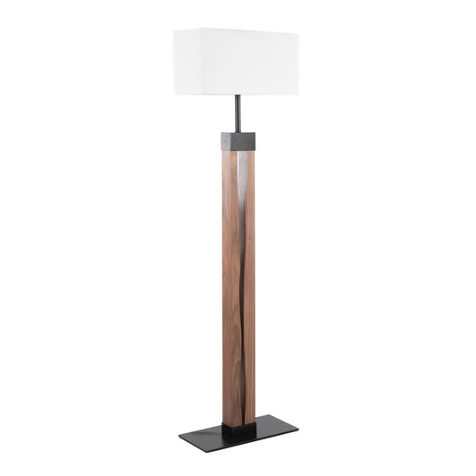 Live Edge Contemporary Floor Lamp in Black Steel and Walnut Wood with White Shade By LumiSource | Floor Lamps | Modishstore