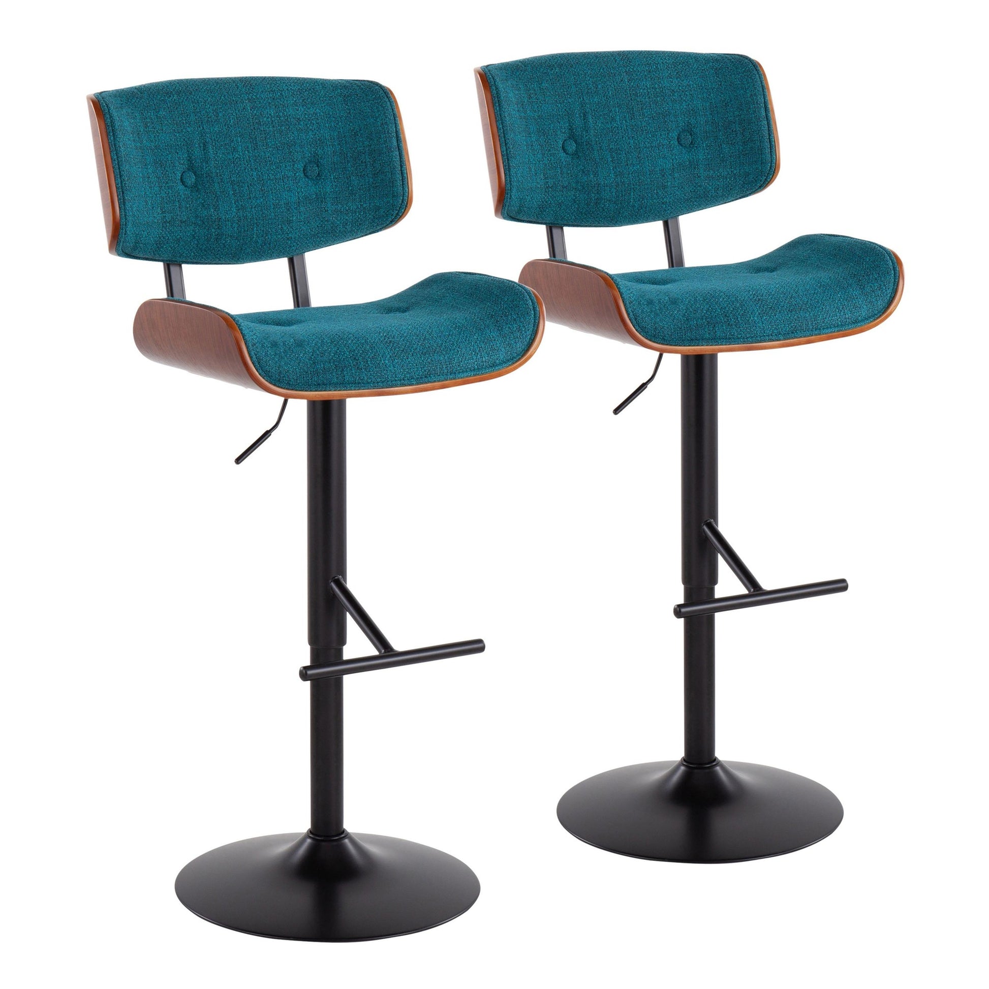 Lombardi Mid-Century Modern Adjustable Barstool with Swivel in Black Metal, Cream Noise Fabric and Walnut Wood Accent By LumiSource - Set of 2 | Bar Stools | Modishstore - 22