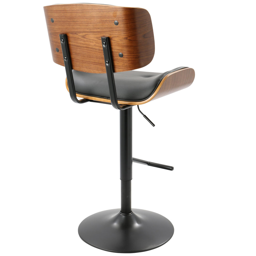 Lombardi Mid-Century Modern Adjustable Barstool with Swivel in Black Metal, Walnut Wood and Black Faux Leather By LumiSource - Set of 2 | Bar Stools | Modishstore - 11