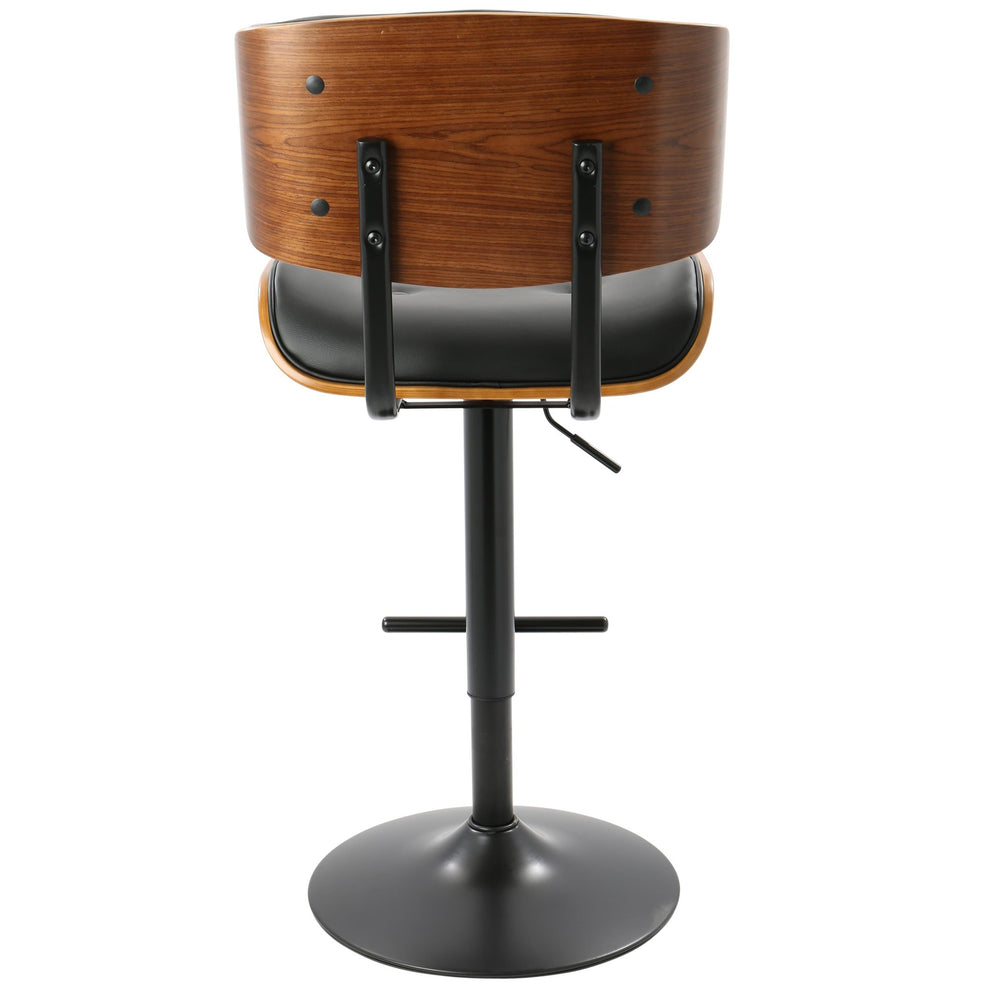 Lombardi Mid-Century Modern Adjustable Barstool with Swivel in Black Metal, Walnut Wood and Black Faux Leather By LumiSource - Set of 2 | Bar Stools | Modishstore - 3