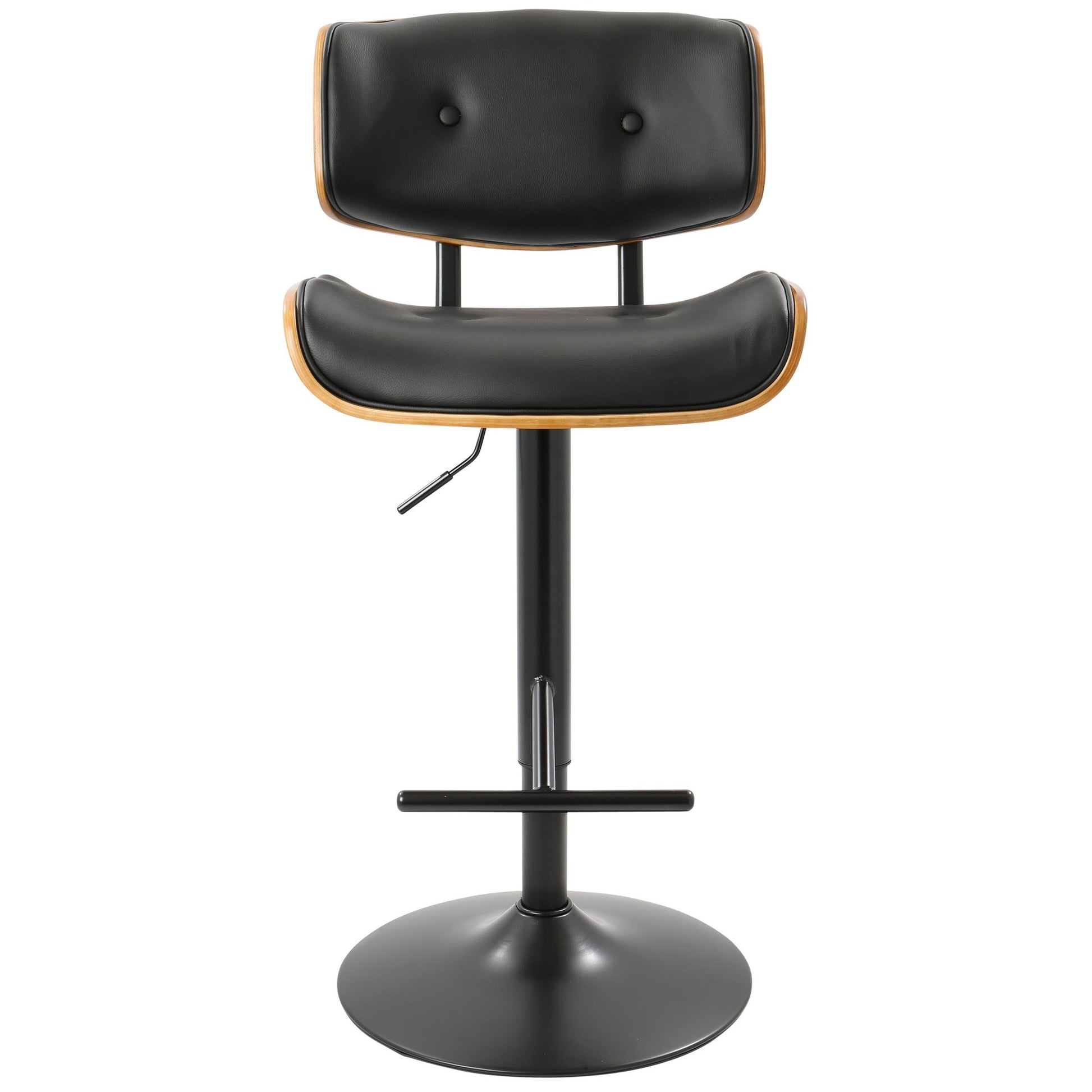 Lombardi Mid-Century Modern Adjustable Barstool with Swivel in Black Metal, Walnut Wood and Black Faux Leather By LumiSource - Set of 2 | Bar Stools | Modishstore - 4