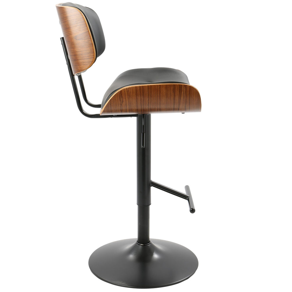 Lombardi Mid-Century Modern Adjustable Barstool with Swivel in Black Metal, Walnut Wood and Black Faux Leather By LumiSource - Set of 2 | Bar Stools | Modishstore - 10