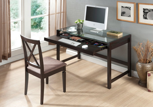 Baxton Studio Idabel Dark Brown Wood Modern Desk with Glass Top | Modishstore | Desks