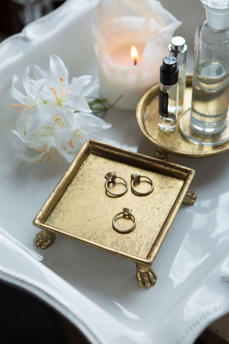 Vagabond Vintage Claw Foot Square Dish with Gold Leaf - Set of 2 | Modishstore | Candle Holders