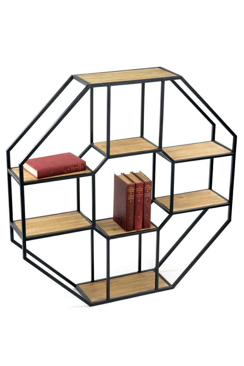 Vagabond Vintage Iron and Wood Hexagonal Shelf | Modishstore | Wall Shelf-3
