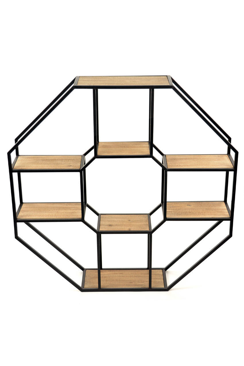 Vagabond Vintage Iron and Wood Hexagonal Shelf | Modishstore | Wall Shelf-2