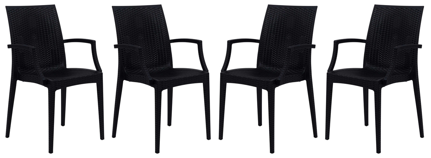 LeisureMod Weave Mace Indoor/Outdoor Chair (With Arms), Set of 4 | Outdoor Chairs | Modishstore