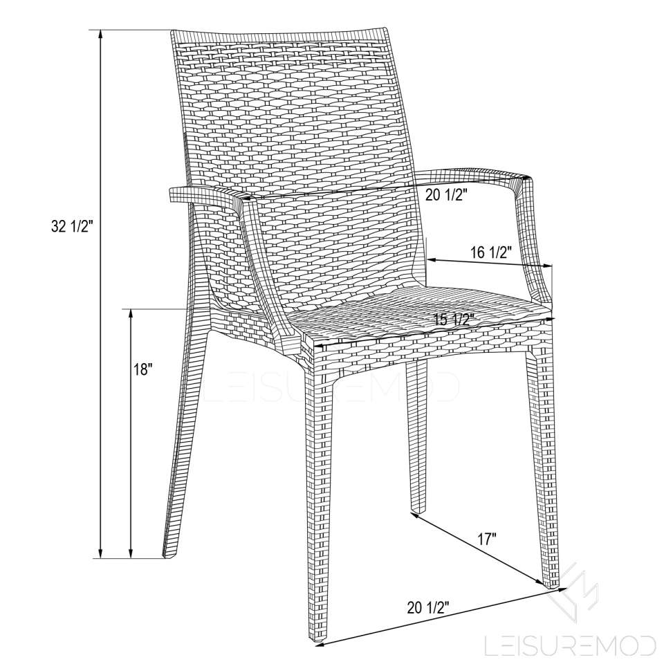 LeisureMod Weave Mace Indoor/Outdoor Chair (With Arms), Set of 4 | Outdoor Chairs | Modishstore - 8