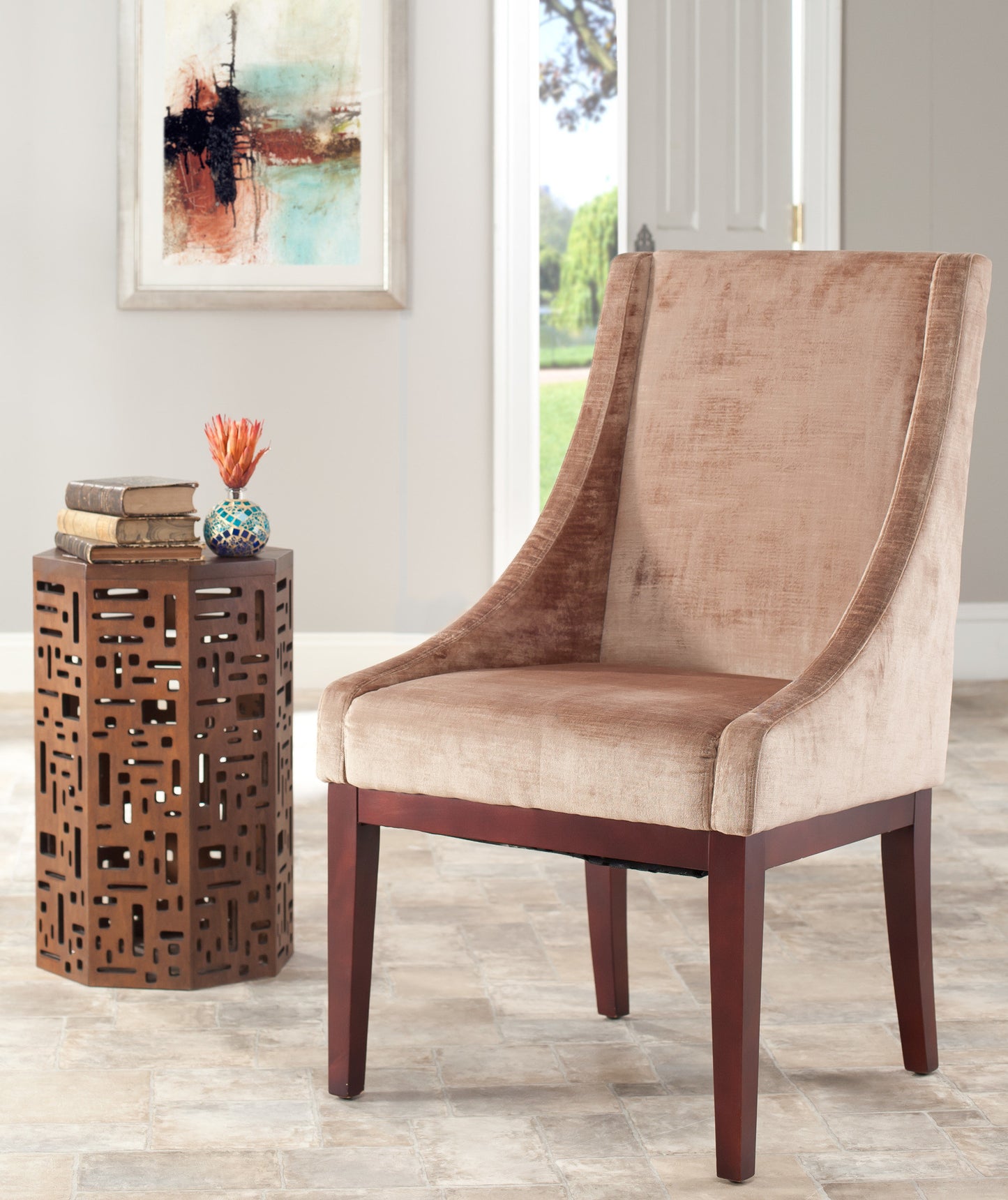 Safavieh Velvet Sloping Arm Chair | Armchairs |  Modishstore 