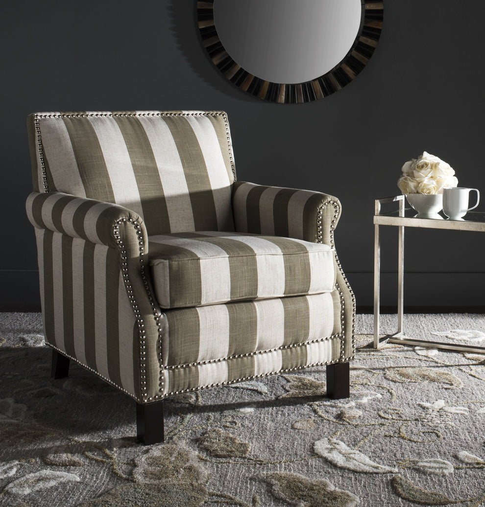 Safavieh Easton Club Chair With Awning Stripes - Silver Nail Heads | Accent Chairs | Modishstore - 1