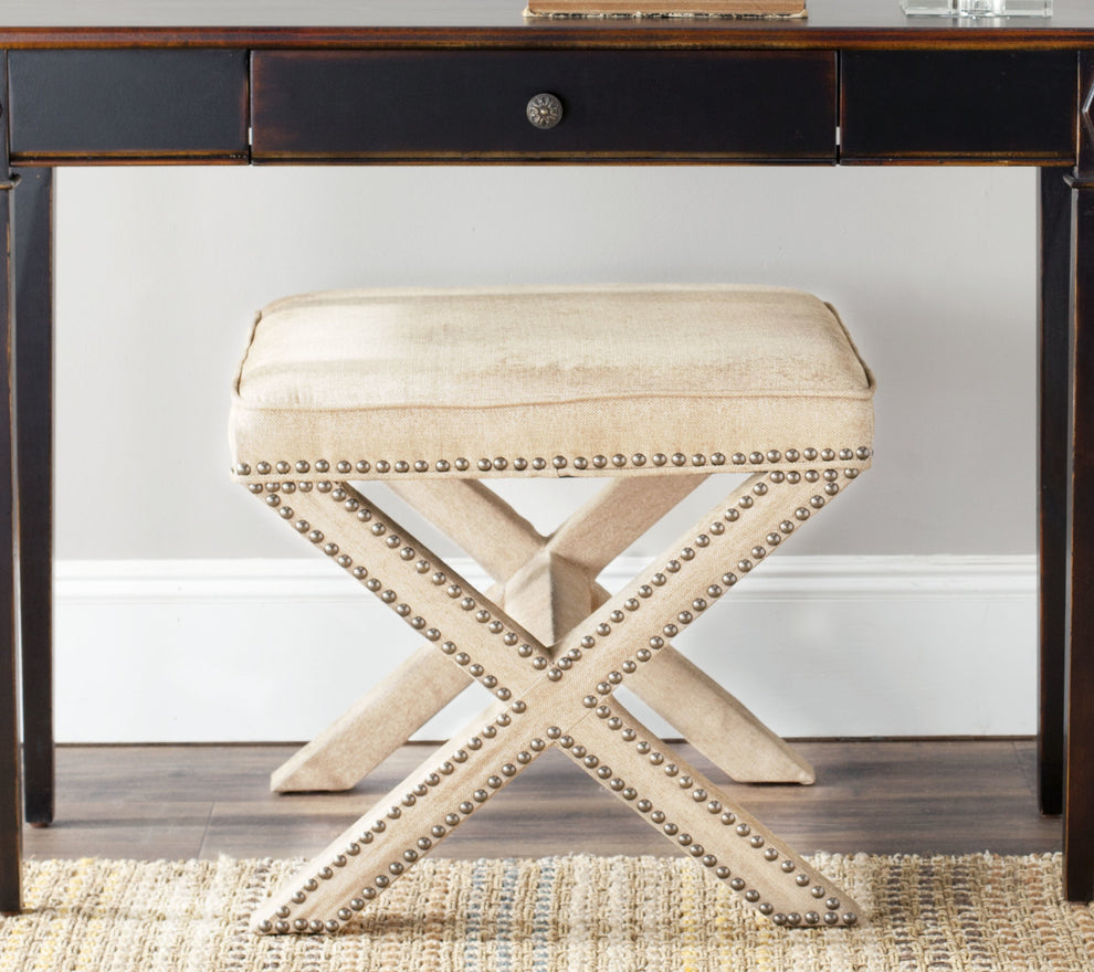 Safavieh Palmer Ottoman - Silver Nail Heads | Ottomans | Modishstore - 1