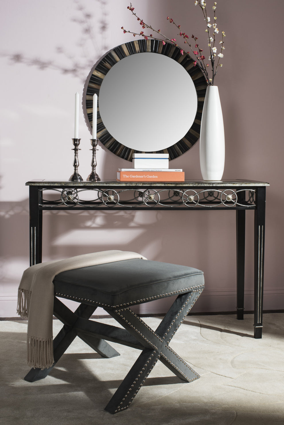 Safavieh Palmer Ottoman - Silver Nail Heads | Ottomans | Modishstore - 14
