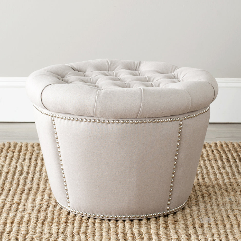Safavieh Vanessa Ottoman - Silver Nail Heads | Ottomans | Modishstore - 1