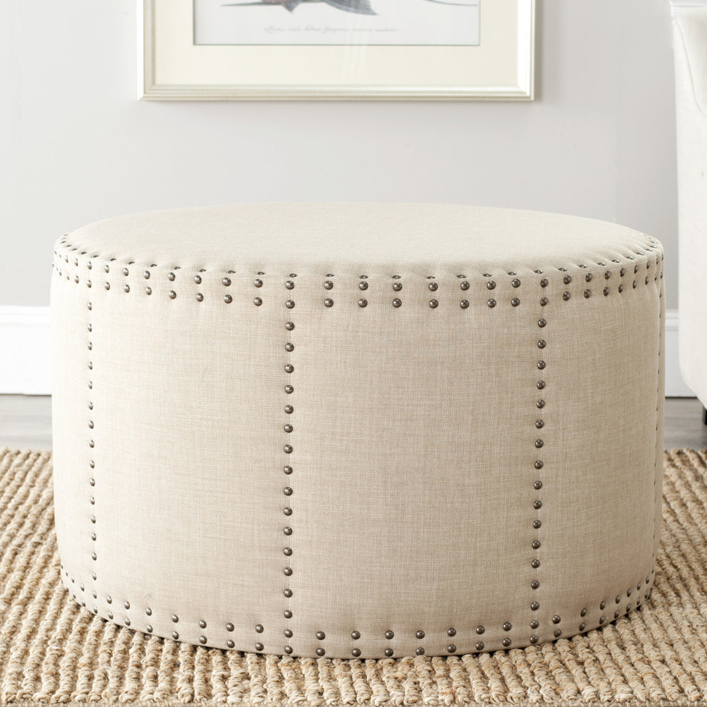Safavieh Sherri Ottoman - Brass Nail Heads | Ottomans | Modishstore - 1