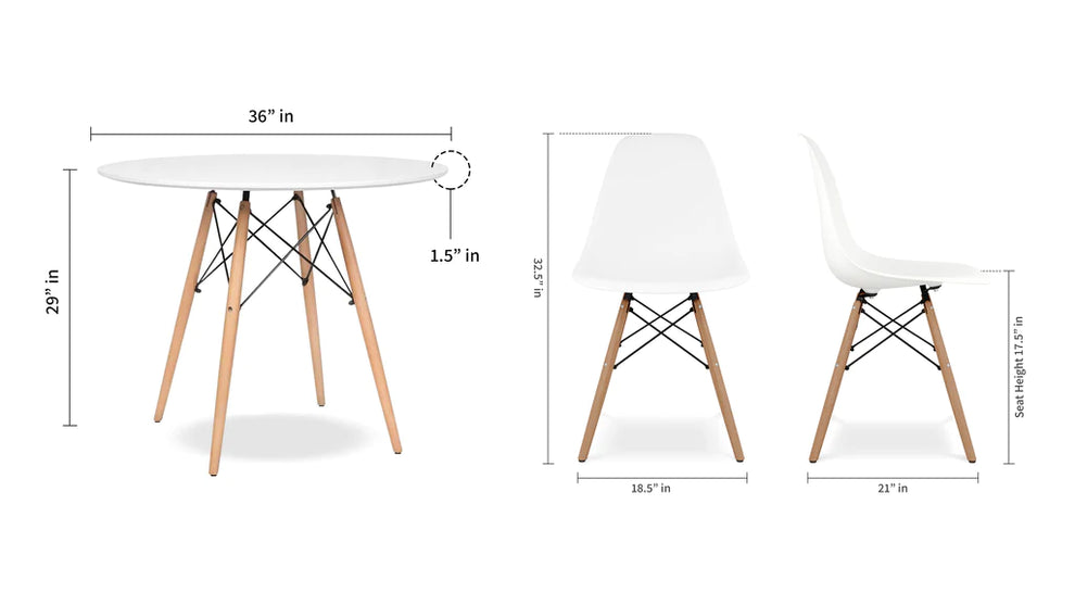32" Round Eiffel Table Set - Wood Legs By Modholic | Dining Sets | Modishstore - 3
