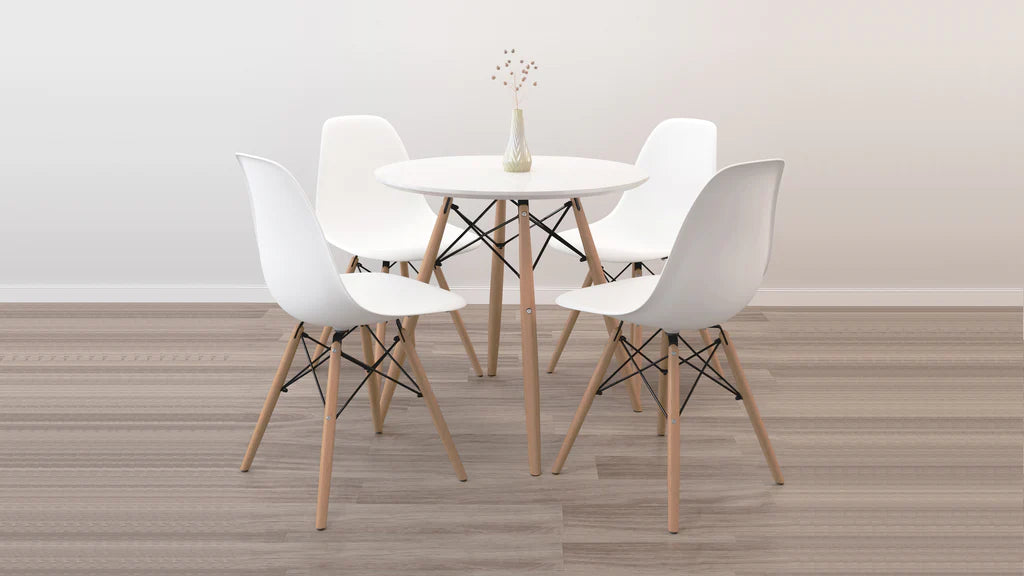 32" Round Eiffel Table Set - Wood Legs By Modholic | Dining Sets | Modishstore - 2