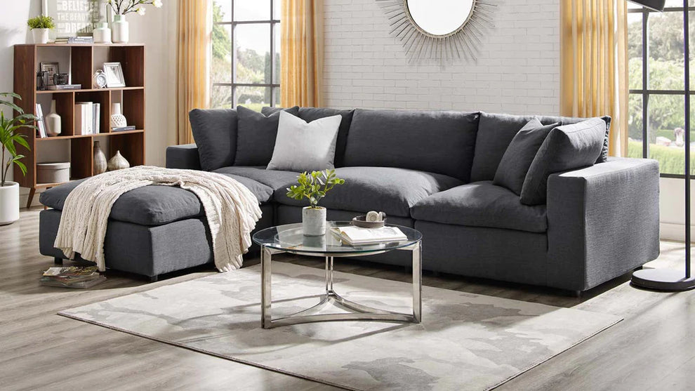 Feather 3 Seater Sectional Sofa With Ottoman By Modholic | Sectional | Modishstore - 3