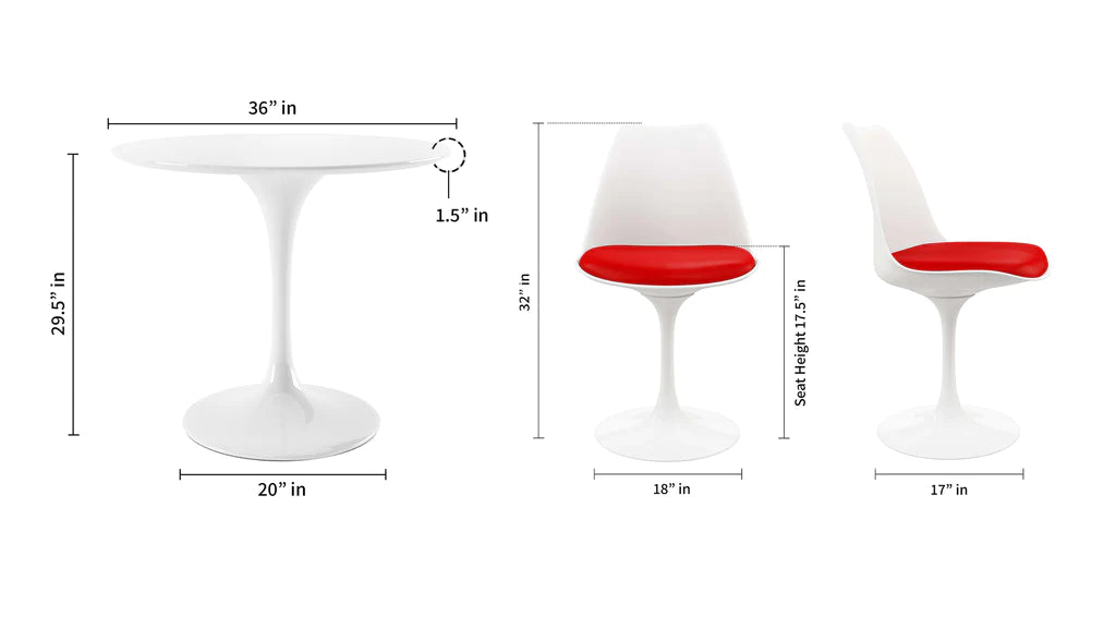 Tulip 36" Fiberglass Dining Table & Chairs 3Pc Set By Modholic | Dining Sets | Modishstore - 5