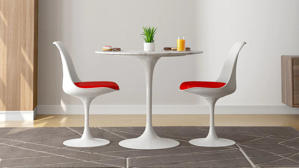 Tulip 32" Marble Dining Table & Chairs Set 3pc By Modholic | Dining Sets | Modishstore