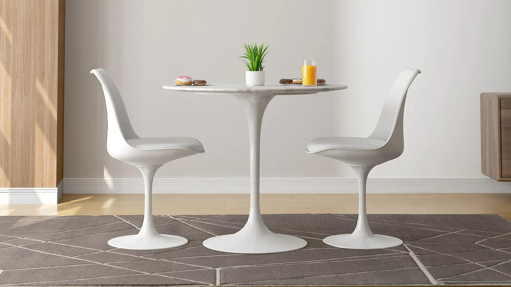 Tulip 32" Marble Dining Table & Chairs Set 3pc By Modholic | Dining Sets | Modishstore - 3