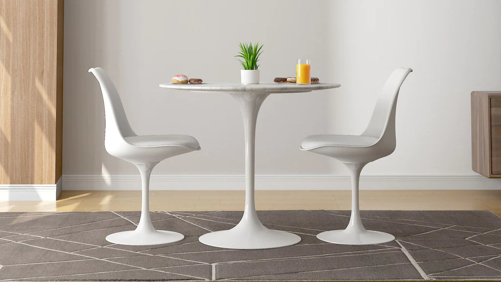 Tulip 32" Marble Dining Table & Chairs Set 3pc By Modholic | Dining Sets | Modishstore - 3