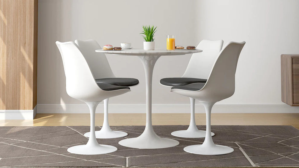 Tulip 32" Marble Dining Table & Chairs Set 5pc By Modholic | Dining Sets | Modishstore - 2