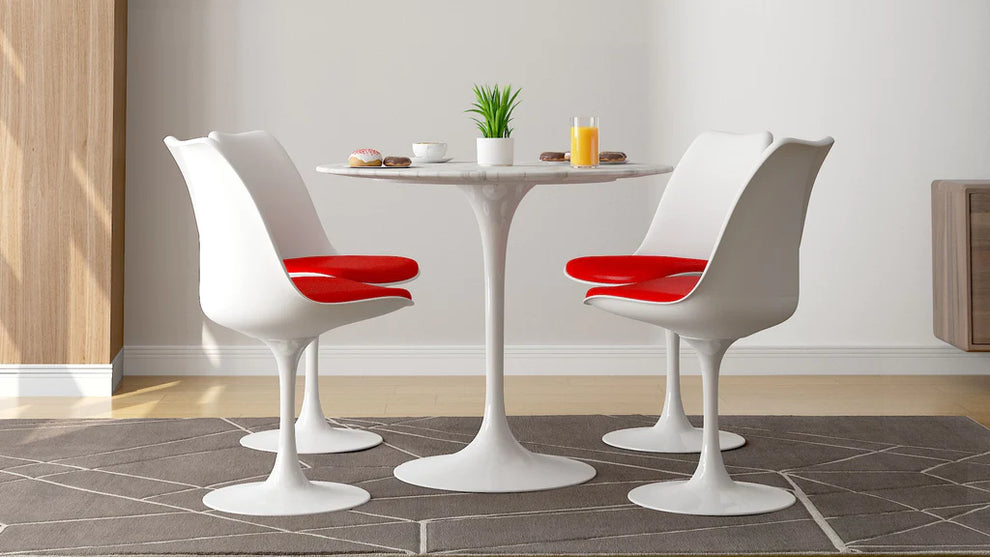 Tulip 32" Marble Dining Table & Chairs Set 5pc By Modholic | Dining Sets | Modishstore