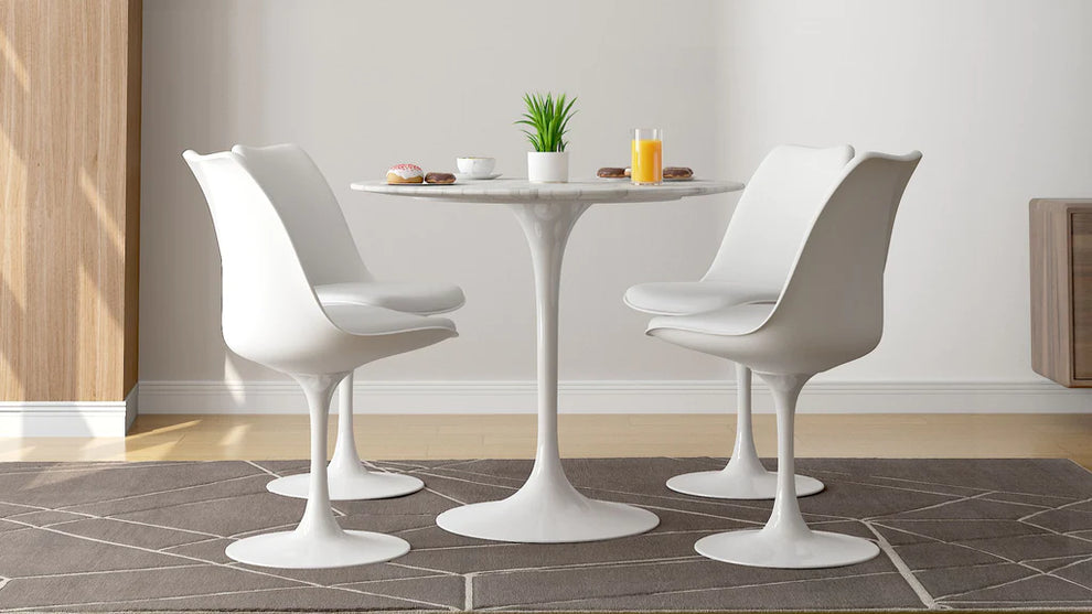 Tulip 32" Marble Dining Table & Chairs Set 5pc By Modholic | Dining Sets | Modishstore - 3