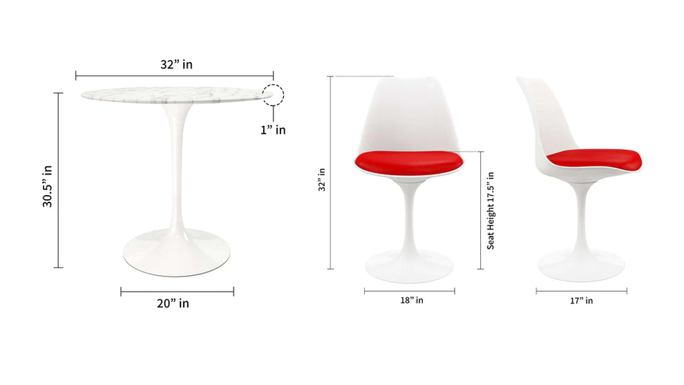 Tulip 32" Marble Dining Table & Chairs Set 5pc By Modholic | Dining Sets | Modishstore - 5