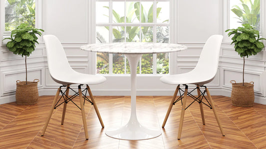 Tulip 40" Marble Dining Table & Eiffel Chairs Set By Modholic | Dining Sets | Modishstore