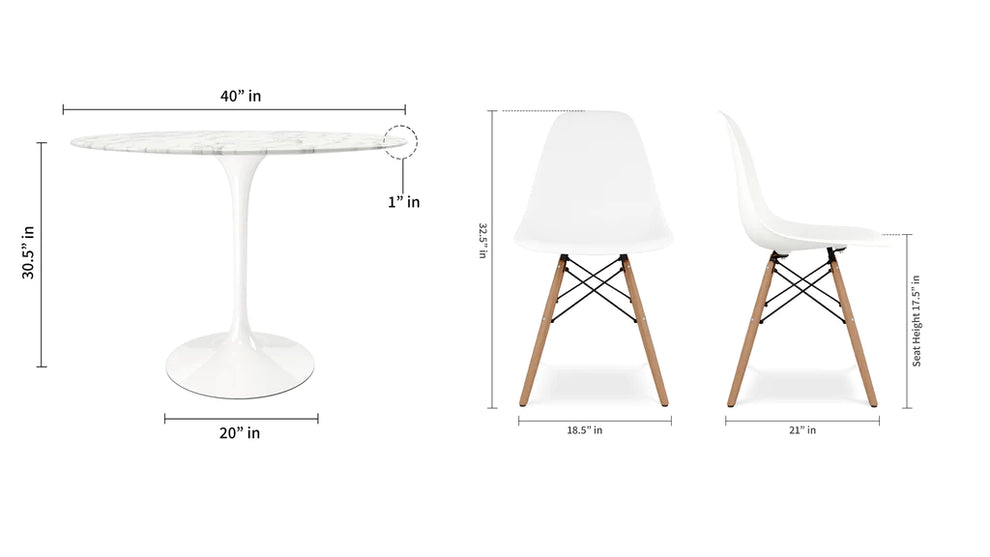 Tulip 40" Marble Dining Table & Eiffel Chairs Set By Modholic | Dining Sets | Modishstore - 3
