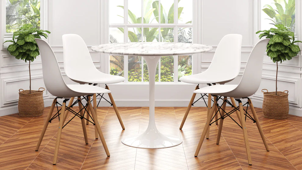 Tulip 40" Marble Dining Table & Eiffel Chairs Set By Modholic | Dining Sets | Modishstore - 2