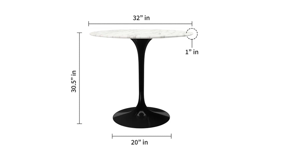 Tulip Marble Dining Table - 32" Round, Black Base By Modholic | Dining Tables | Modishstore - 4