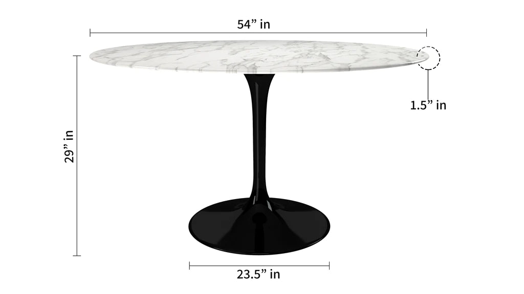 Tulip Marble Dining Table - 54" Round, Black Base By Modholic | Dining Tables | Modishstore - 2
