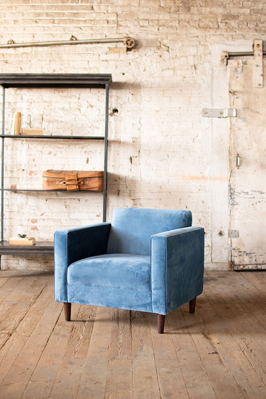Velvet Club Chair \ Steel Blue By Kalalou | Modishstore | Chairs & Recliners