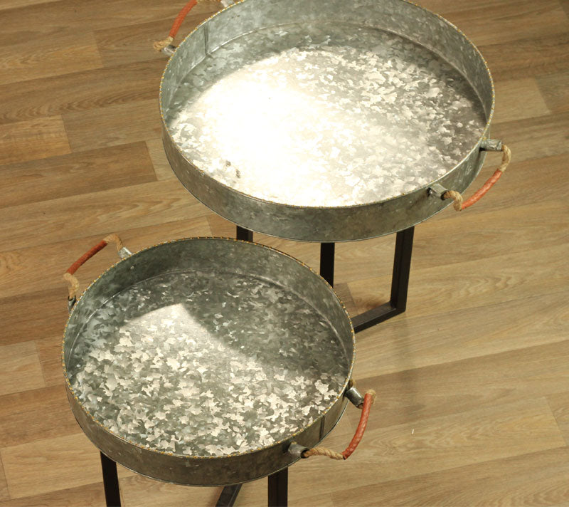 metal trays, garden trays, leather handle trays, galvanized  trays set of 2 trays-3
