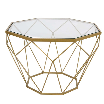 LeisureMod Malibu Modern Octagon Glass Top Coffee Table With Gold Chrome Base | Coffee Tables | Modishstore