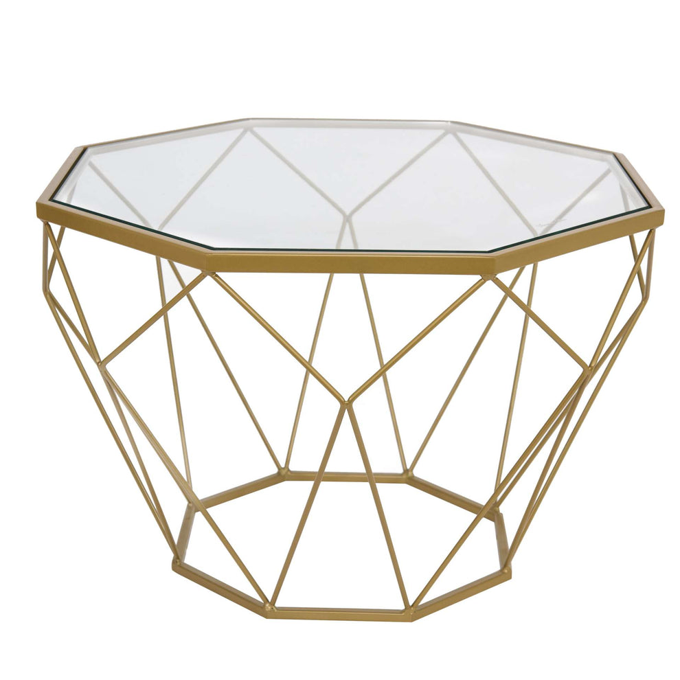LeisureMod Malibu Modern Octagon Glass Top Coffee Table With Gold Chrome Base | Coffee Tables | Modishstore