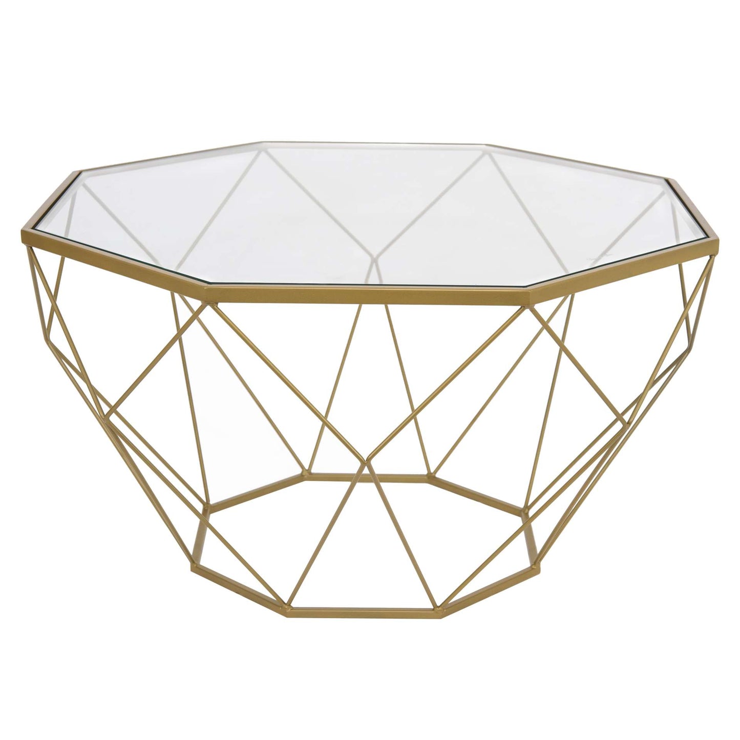 LeisureMod Malibu Large Modern Octagon Glass Top Coffee Table With Gold Chrome Base | Coffee Tables | Modishstore