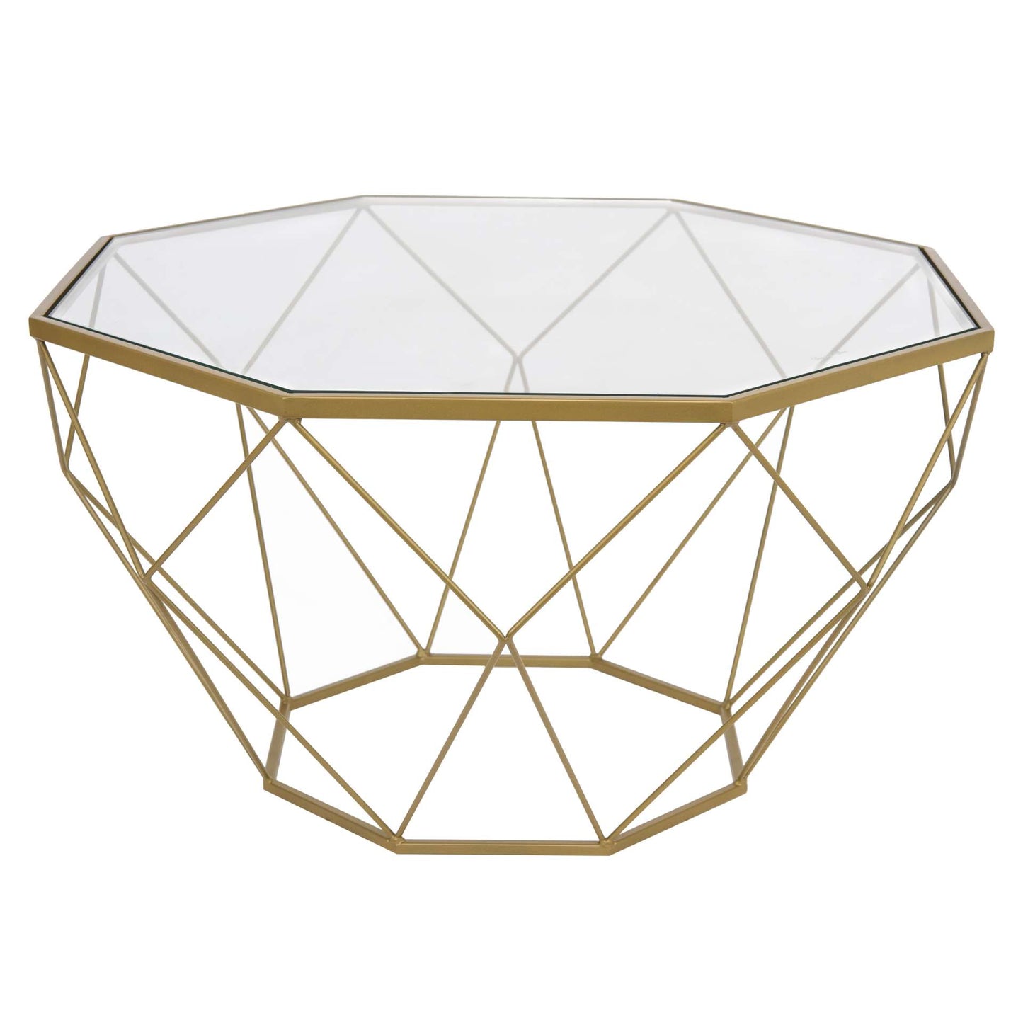LeisureMod Malibu Large Modern Octagon Glass Top Coffee Table With Gold Chrome Base | Coffee Tables | Modishstore
