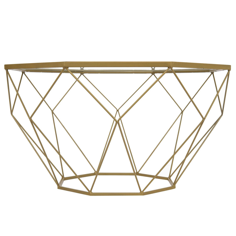 LeisureMod Malibu Large Modern Octagon Glass Top Coffee Table With Gold Chrome Base | Coffee Tables | Modishstore - 2