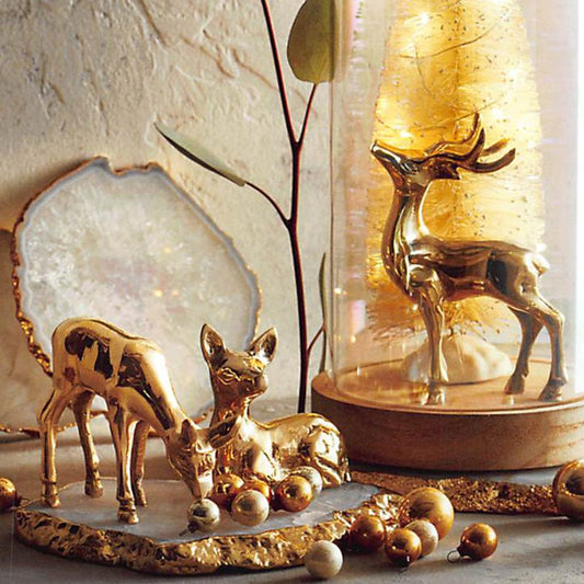 Roost Winter Scene Golden Deer - Set Of 2