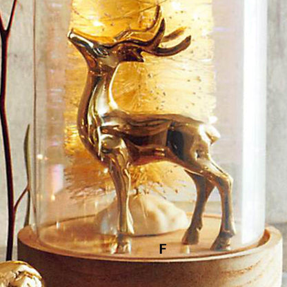 Roost Winter Scene Golden Deer - Set Of 2