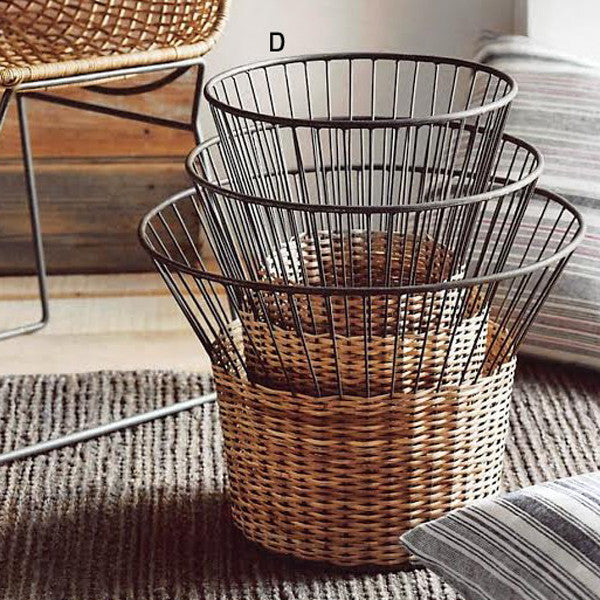 Roost Rattan & Iron Baskets - Set Of 3
