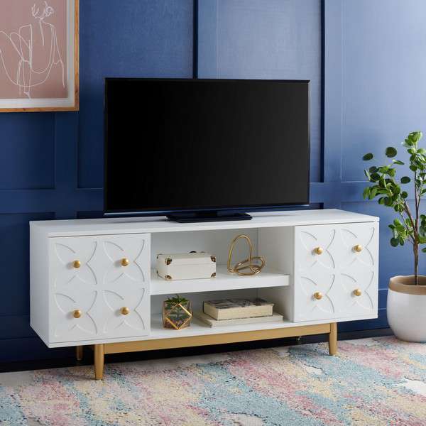 Safavieh Ottoline 3 Shelf Patterned Media Stand - White | TV Stands | Modishstore - 4