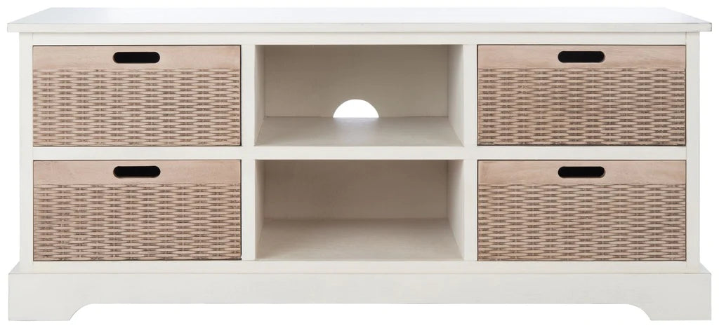 Safavieh Landers 4 Drawer Media Stand - Distressed White | TV Stands | Modishstore - 4